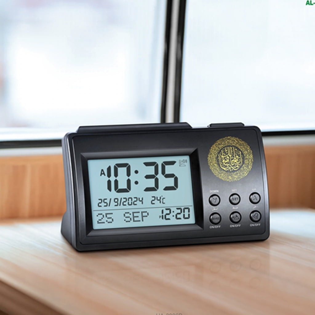 AL-HARAMEEN Jam Meja Digital Alarm Adzan Muslim Prayer Watch Clock - HA-3006 Gambar produk AL-HARAMEEN Jam Meja Digital Alarm Adzan Muslim Prayer Watch Clock - HA-3006