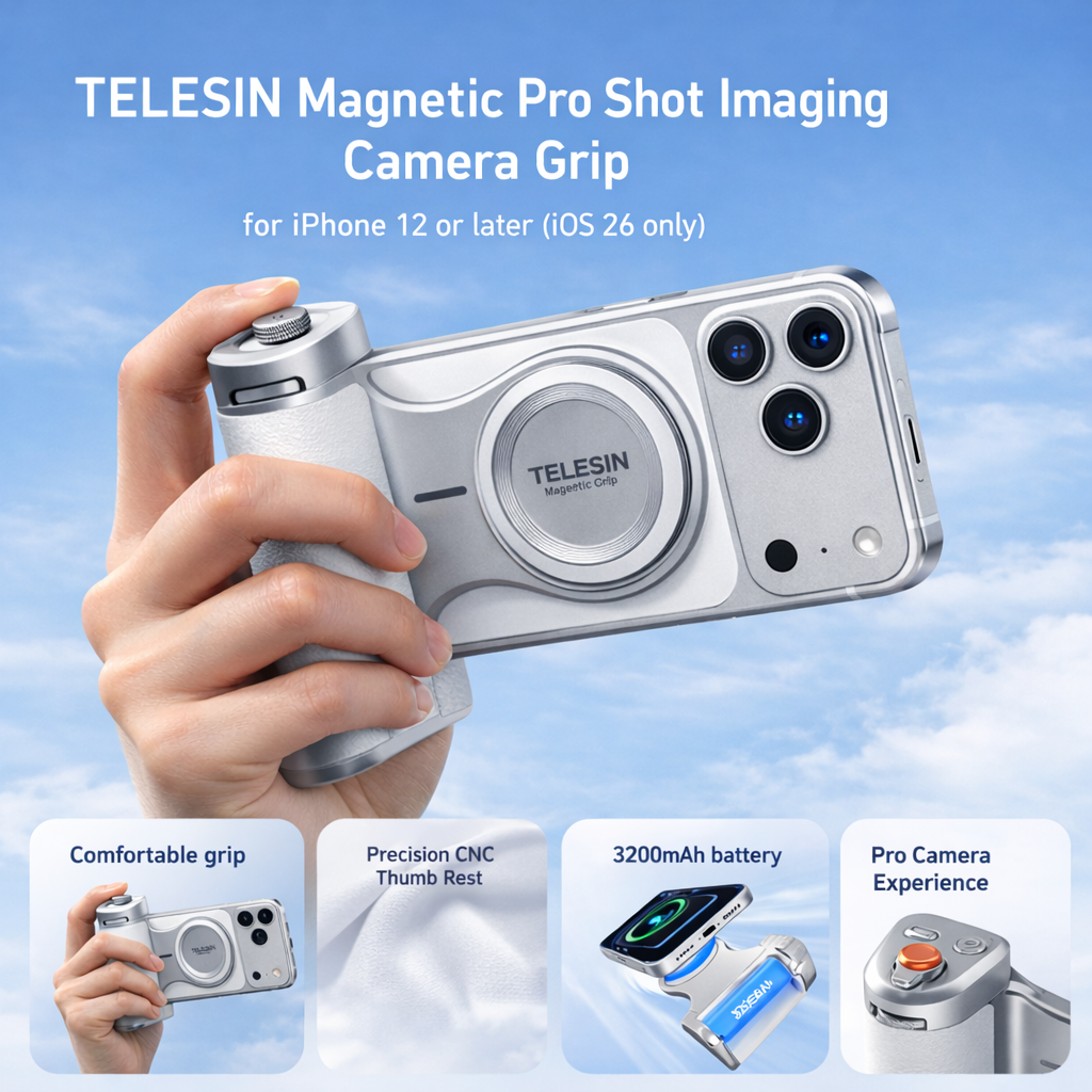 TELESIN Master Grip Ultimate Magnetic Camera Grip with Wireless Charge - P5-MP-003WH Gambar produk TELESIN Master Grip Ultimate Magnetic Camera Grip with Wireless Charge - P5-MP-003WH