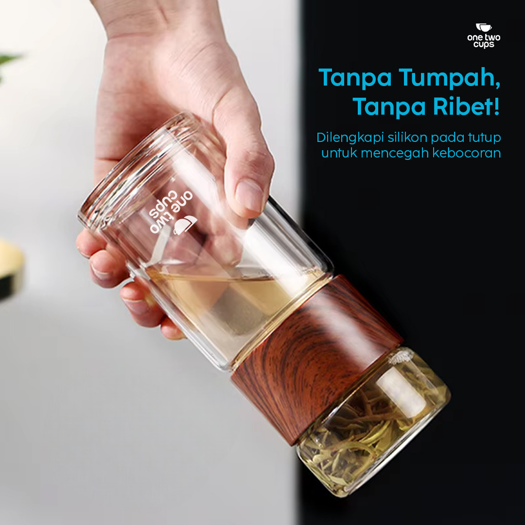 One Two Cups Botol Minum Kaca Penyaring Teh Double Wall 230ml - X9001 Gambar produk One Two Cups Botol Minum Kaca Penyaring Teh Double Wall 230ml - X9001