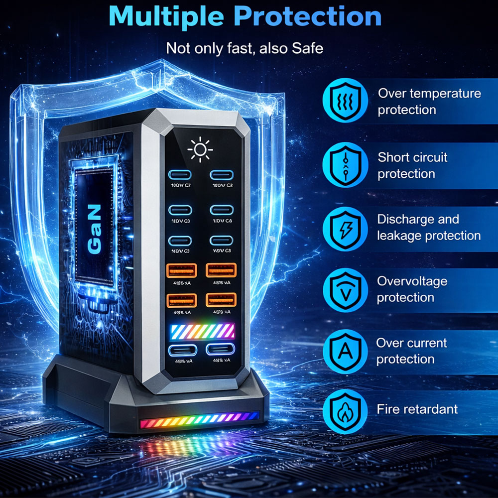 Asometech Charger Station Fast Charging Touch10 Port Type C GaN 660W - YMX-660W Gambar produk Asometech Charger Station Fast Charging Touch10 Port Type C GaN 660W - YMX-660W