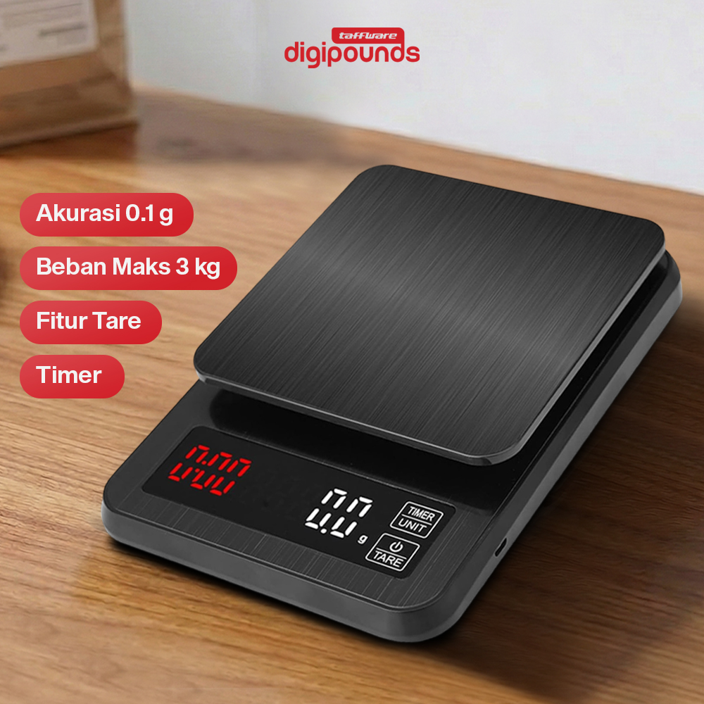 Taffware Digipounds Timbangan Kopi Digital Timer Coffee Scale 3000g-0.1g - TSC3/5/10 Gambar produk Taffware Digipounds Timbangan Kopi Digital Timer Coffee Scale 3000g-0.1g - TSC3/5/10