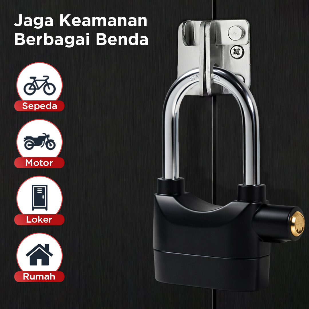 Kinbar Gembok Sepeda Motor Padlock Alarm Corrosion Resistant 110dB - 110 Gambar produk Kinbar Gembok Sepeda Motor Padlock Alarm Corrosion Resistant 110dB - 110