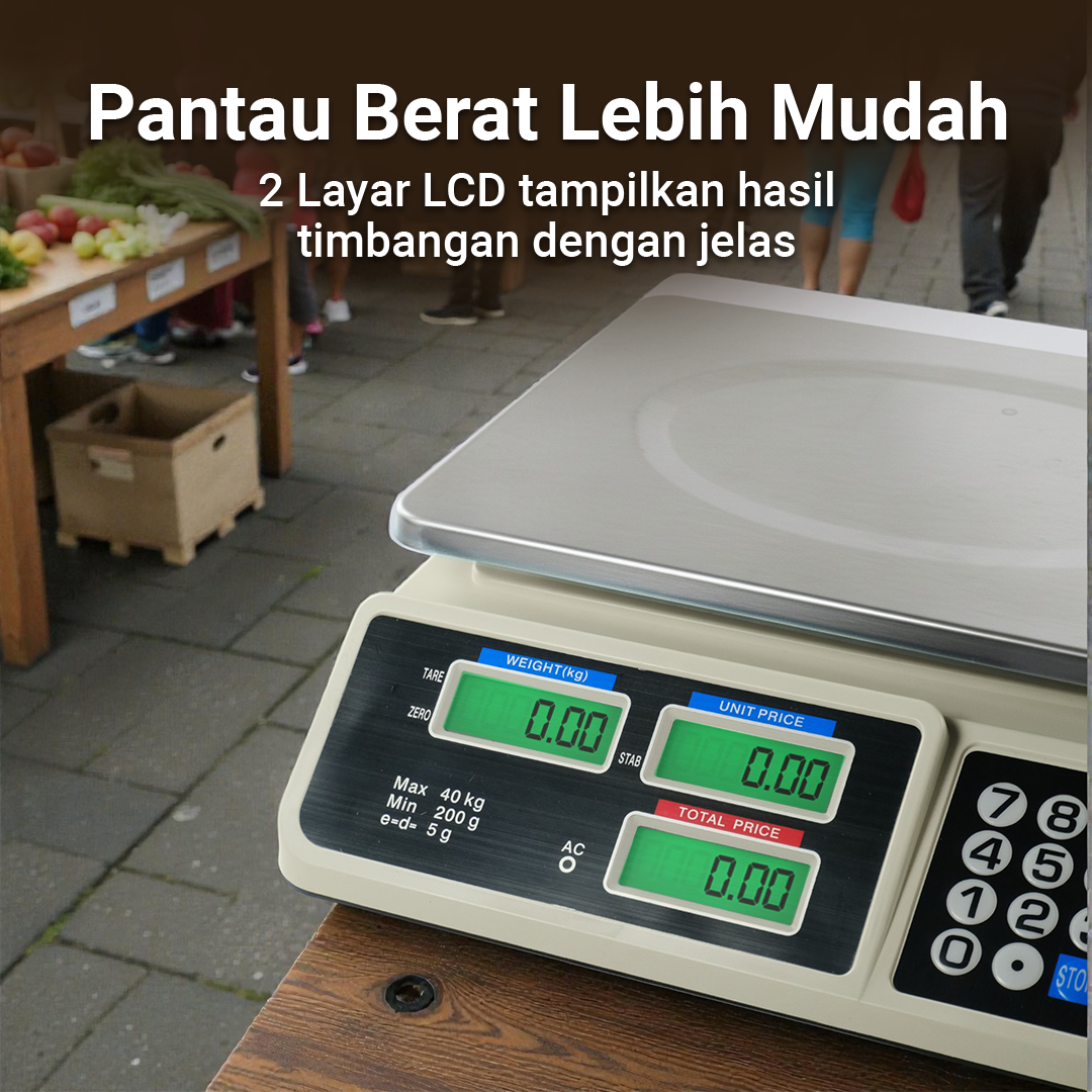 Protopic Timbangan Digital Buah Makanan Commercial Retail Scale 40kg - PT95 Gambar produk Protopic Timbangan Digital Buah Makanan Commercial Retail Scale 40kg - PT95