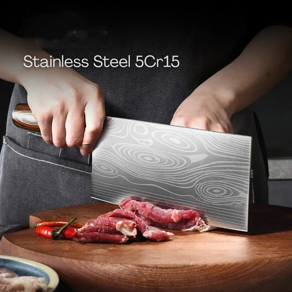 KOBACHI Pisau Daging Damascus Pattern Steel 5Cr15 32cm Cleaver Knife - DMC4 Gambar produk KOBACHI Pisau Daging Damascus Pattern Steel 5Cr15 32cm Cleaver Knife - DMC4