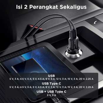 Gambar produk ESSAGER Car Charger Mobil Fast Charging PD QC 4.0 Dual USB 5A 45W - ECCAC45-TL01-P