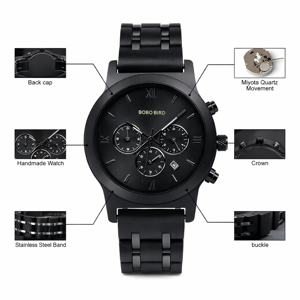 BOBO BIRD Jam Tangan Kayu Analog Pria - P19 Gambar produk BOBO BIRD Jam Tangan Kayu Analog Pria - P19