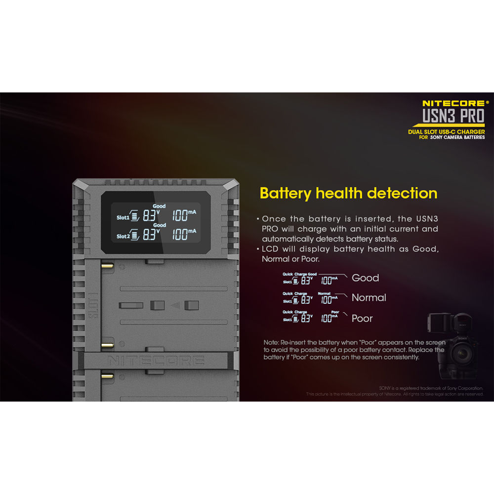 Gambar produk NITECORE Charger Baterai 2 Slot Sony NP-FM500H NP-F730 NP-F750 QC LCD - USN3 Pro