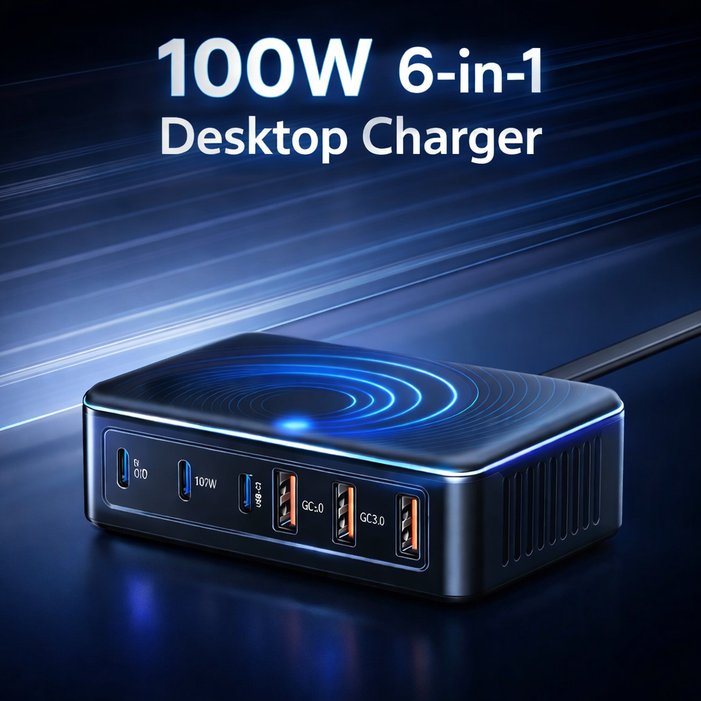 Gambar produk ILEPO Charger USB Docking Station 6 Multi Port Type C PD QC GaN 100W - ZETX100W-U
