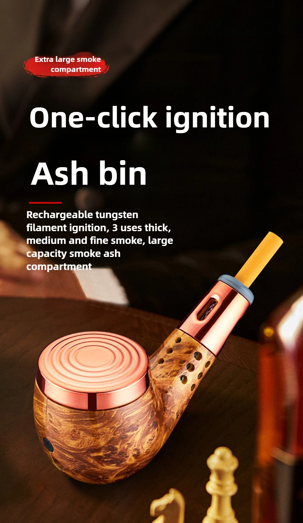 Gambar produk HASBY Pipa Asbak Rokok Portable Filter Anti Debu 3in1 Korek Elektrik - 808