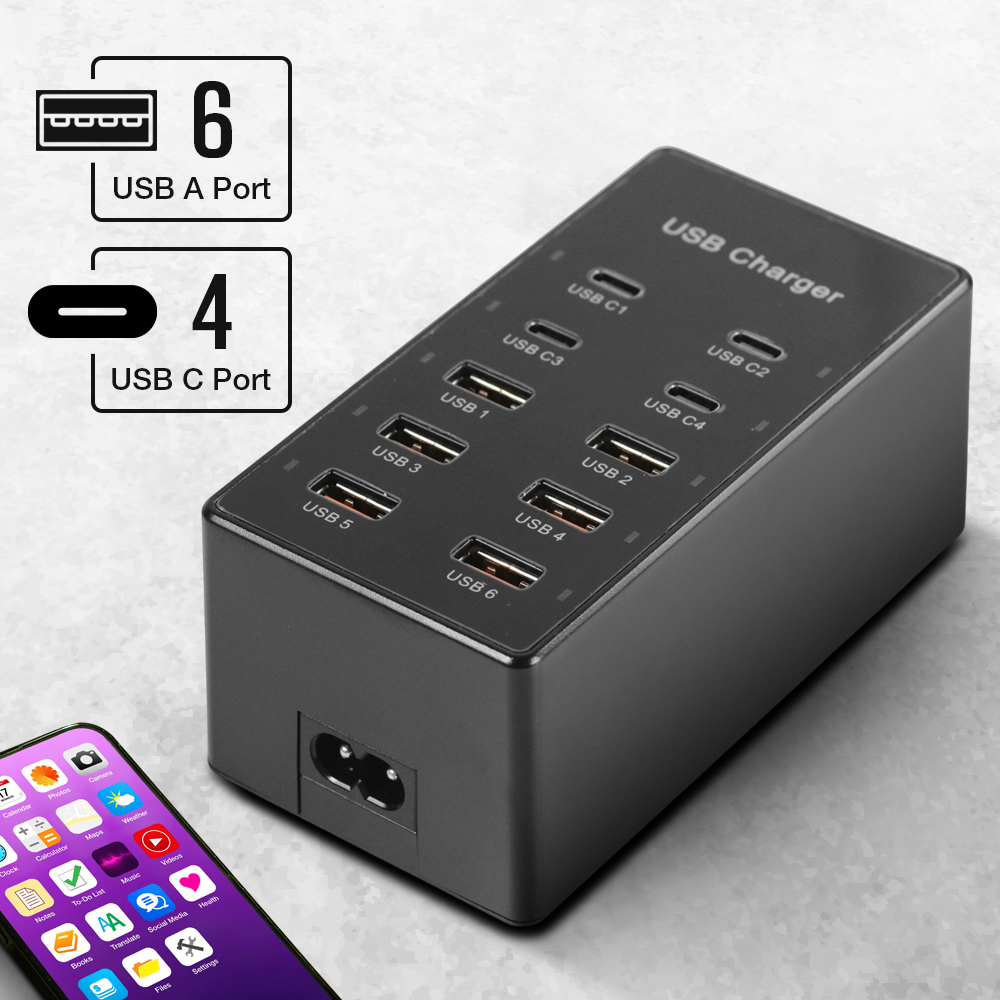 Gambar produk ALASICKA USB Hub Charger 10 Multi Port Type C 5V/2.4A 60W EU Plug - YC-A6