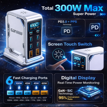 Gambar produk Asometech Charger Station Fast Charging LED Display Type C GaN 300W - YMX-300W