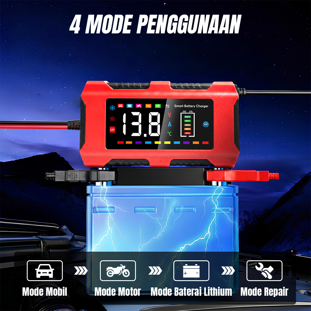 Gambar produk ReUni Charger Aki Mobil Motor Lithium Intelligent 7 Stage Charging - 12V10A