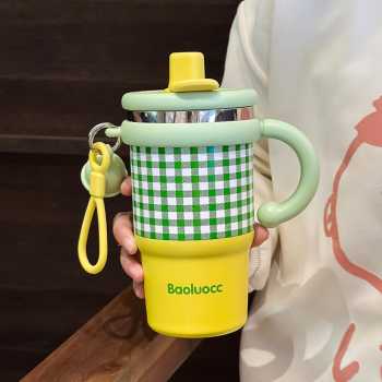 Baoluocc Botol Minum Tumbler Air Panas Dingin Handle Straw 600ml - ZY0269
