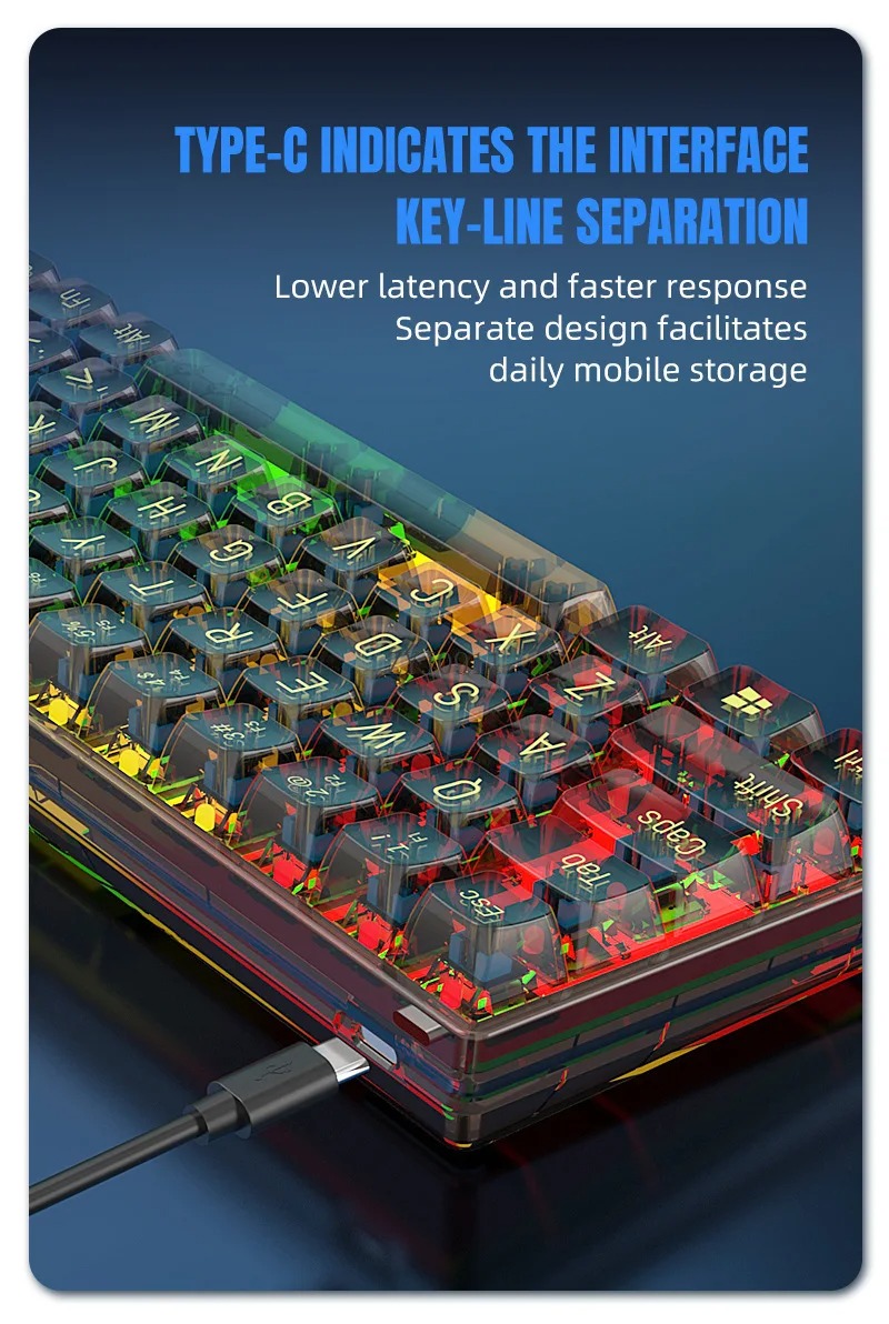 ZYOLANG Keyboard Gaming Wired Mechanical Blue Switches 68 Keys - K60 Gambar produk ZYOLANG Keyboard Gaming Wired Mechanical Blue Switches 68 Keys - K60