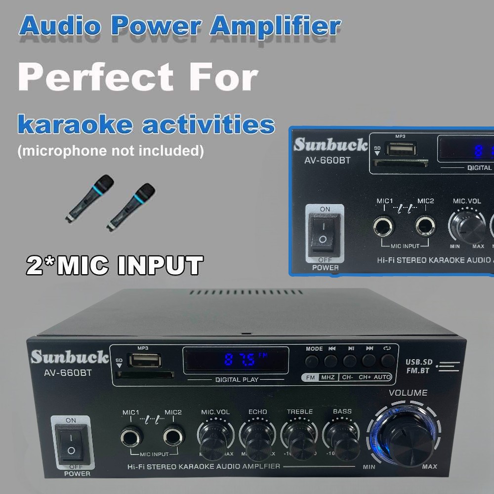 Sunbuck Audio Bluetooth 5.0 DAC Amplifier 2 Ch Remote 2000W - AV-660BT Gambar produk Sunbuck Audio Bluetooth 5.0 DAC Amplifier 2 Ch Remote 2000W - AV-660BT