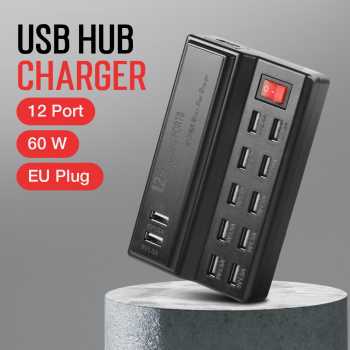 BANGGOOD USB Hub Charger 12 Port 5V/12A 60W EU Plug with Switch - YC-636