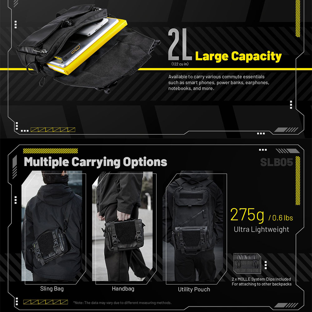 NITECORE Tas Sling Bag Tactical Modular Lightweight 500D Nylon 2L - SLB05 Gambar produk NITECORE Tas Sling Bag Tactical Modular Lightweight 500D Nylon 2L - SLB05