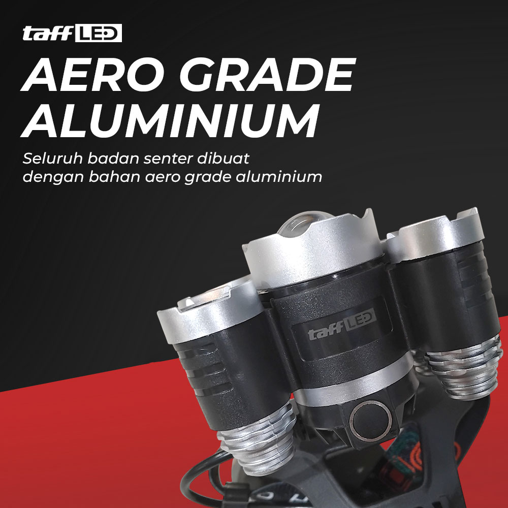 TaffLED Headlamp Light Cree XML T6 4XPE IPX6 40000 Lumens - HP30 Gambar produk TaffLED Headlamp Light Cree XML T6 4XPE IPX6 40000 Lumens - HP30