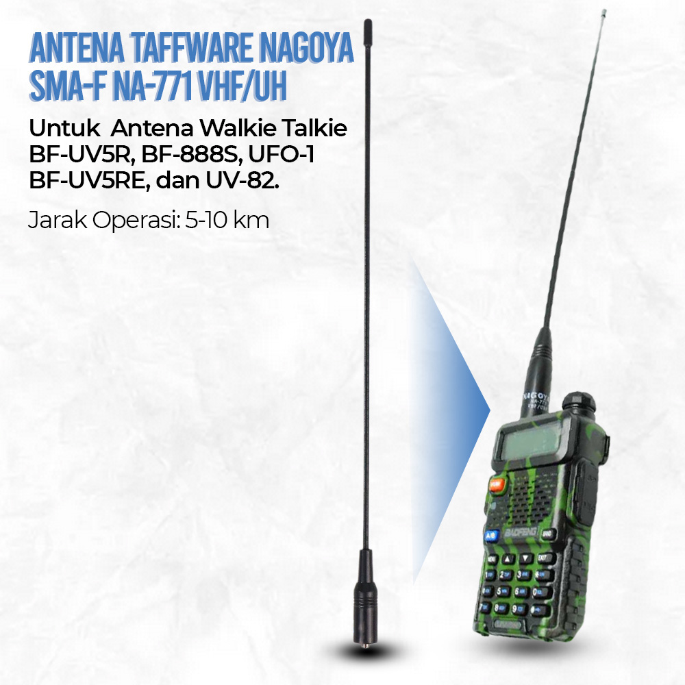 Taffware Nagoya Antena Baofeng SMA-F NA-771 BF-UV5R 888S UFO-1 UV5RE Gambar produk Taffware Nagoya Antena Baofeng SMA-F NA-771 BF-UV5R 888S UFO-1 UV5RE