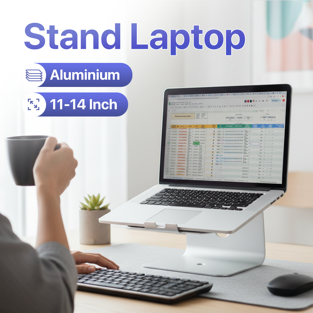 Ergonomic Stand Holder Laptop Aluminium Alloy 14 Inch - 2589 Gambar produk Ergonomic Stand Holder Laptop Aluminium Alloy 14 Inch - 2589