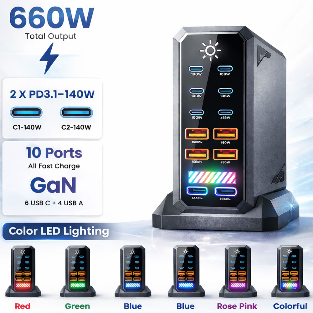 Asometech Charger Station Fast Charging Touch10 Port Type C GaN 660W - YMX-660W Gambar produk Asometech Charger Station Fast Charging Touch10 Port Type C GaN 660W - YMX-660W