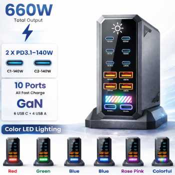 Gambar produk Asometech Charger Station Fast Charging Touch10 Port Type C GaN 660W - YMX-660W