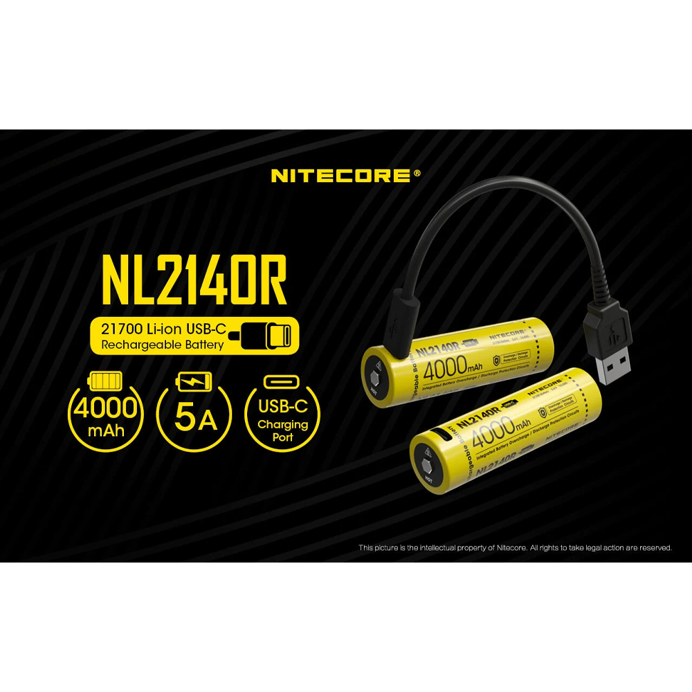 Gambar produk NITECORE Baterai Rechargeable Li-ion 21700 3.6V 5A 4000mAh 1 PCS - NL2140R