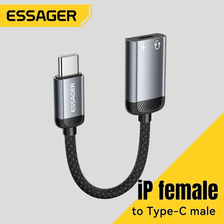 ESSAGER Kabel Adapter Audio OTG Aluminium Alloy Braided 14cm Lightning to USB C - ES-YP27 Gambar produk ESSAGER Kabel Adapter Audio OTG Aluminium Alloy Braided 14cm Lightning to USB C - ES-YP27