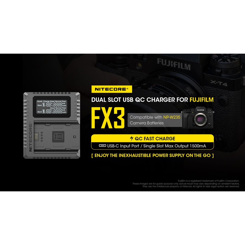 Gambar produk NITECORE Charger Baterai 2 Slot Fujifilm NP-W235 QC Digital Display - FX3