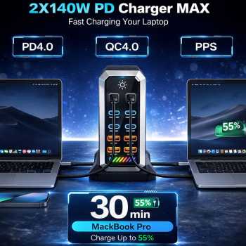 Gambar produk Asometech Charger Station Fast Charging Touch10 Port Type C GaN 660W - YMX-660W