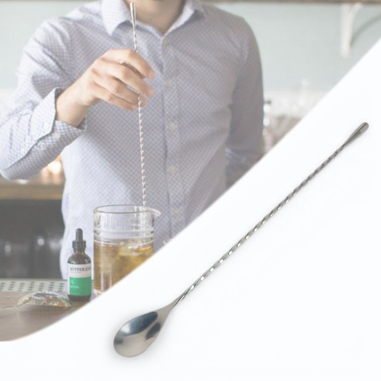 One Two Cups Long Bar Spoon Cocktail Sendok Pengaduk Panjang 30cm - BD16 Gambar produk One Two Cups Long Bar Spoon Cocktail Sendok Pengaduk Panjang 30cm - BD16