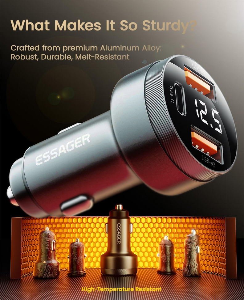 ESSAGER Car Charger Mobil Fast Charging LED USB Type C Port 80W - ES-CC10 Gambar produk ESSAGER Car Charger Mobil Fast Charging LED USB Type C Port 80W - ES-CC10