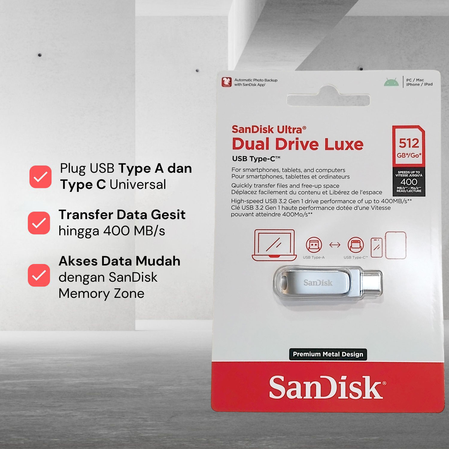 Gambar produk SanDisk Ultra Dual Drive Luxe USB Type C 3.1/3.2 Gen 1 512GB - SDDDC4