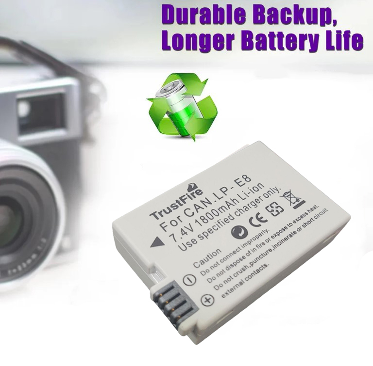 TrustFire Baterai Kamera Canon EOS 550D LP-E8 1800mAh (Replika 1:1) Gambar produk TrustFire Baterai Kamera Canon EOS 550D LP-E8 1800mAh (Replika 1:1)