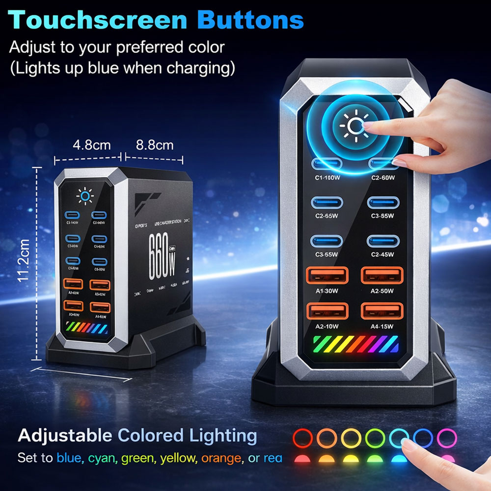 Asometech Charger Station Fast Charging Touch10 Port Type C GaN 660W - YMX-660W Gambar produk Asometech Charger Station Fast Charging Touch10 Port Type C GaN 660W - YMX-660W