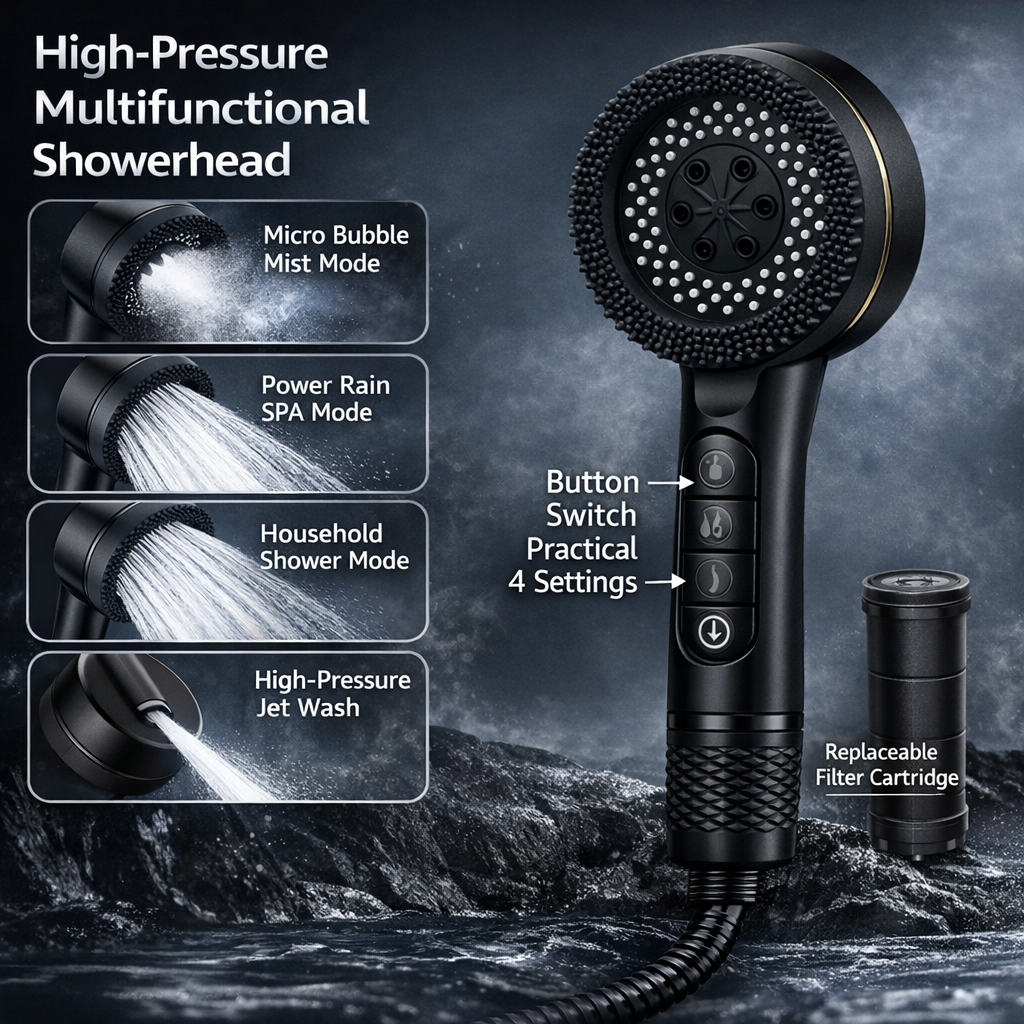 Gambar produk CAVIE Kepala Shower Mandi High Pressure 4 Mode Filter KDF PP - CV-4