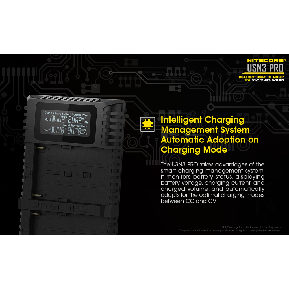 Gambar produk NITECORE Charger Baterai 2 Slot Sony NP-FM500H NP-F730 NP-F750 QC LCD - USN3 Pro