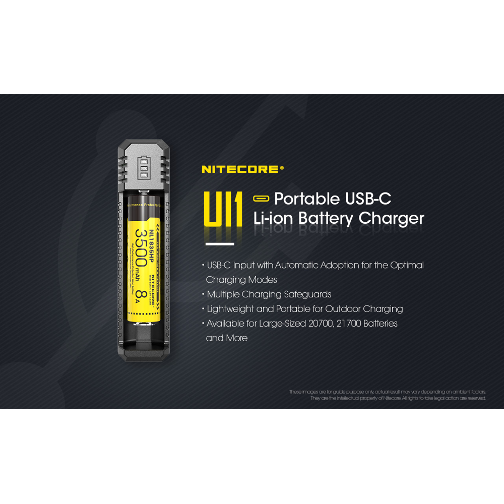 Gambar produk NITECORE Charger Baterai 1 Slot 18650 21700 Li-Ion IMR with LED Light - UI1