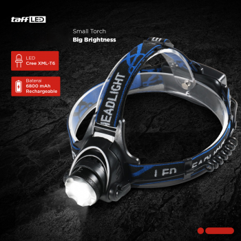 Gambar produk TaffLED High Power Headlamp LED Cree XML T6 500 Lumens dan Charger - HE65