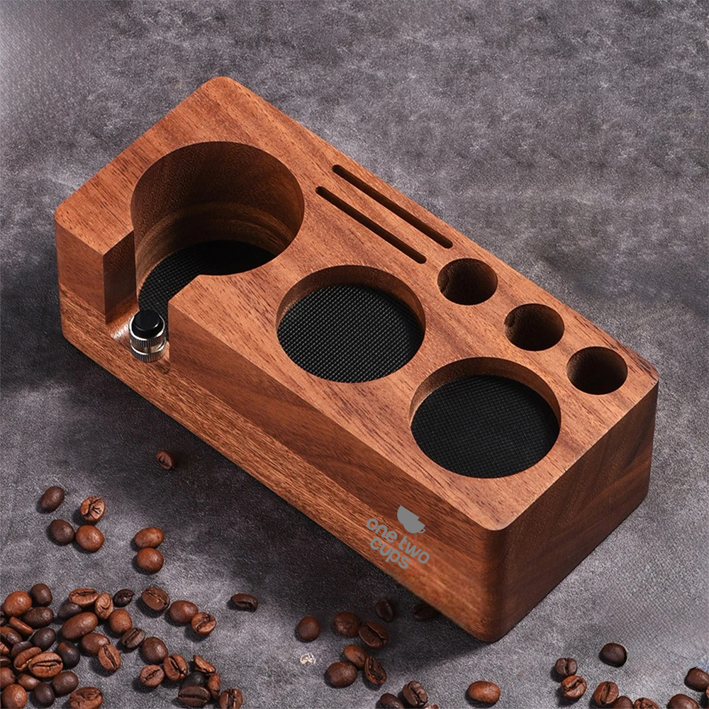 One Two Cups Tamper Station Stand Tamping Storage Multi Function Kayu - A24 Gambar produk One Two Cups Tamper Station Stand Tamping Storage Multi Function Kayu - A24