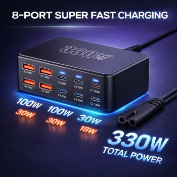 Gambar produk IHDAPP Charger Station Portable Fast Charging USB Type C 10 Port 330W - YFY-330C