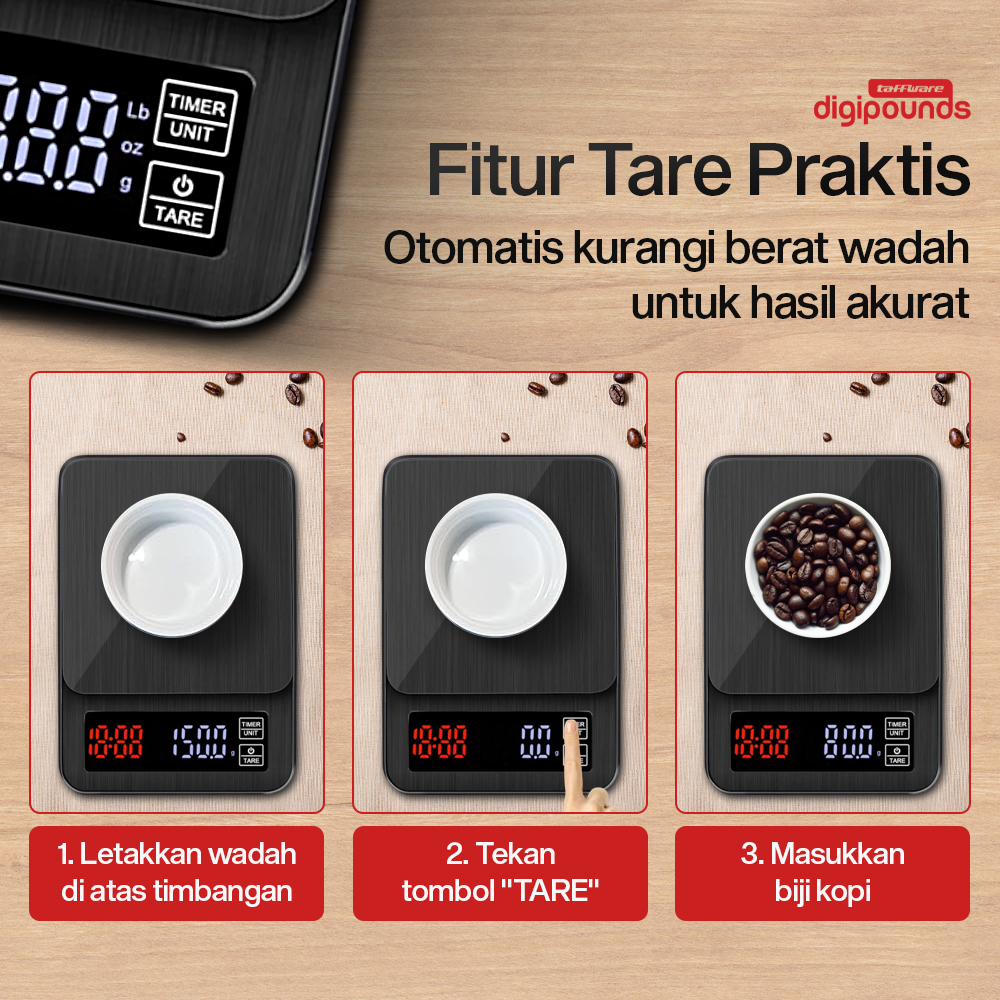 Taffware Digipounds Timbangan Kopi Digital Timer Coffee Scale 3000g-0.1g - TSC3/5/10 Gambar produk Taffware Digipounds Timbangan Kopi Digital Timer Coffee Scale 3000g-0.1g - TSC3/5/10