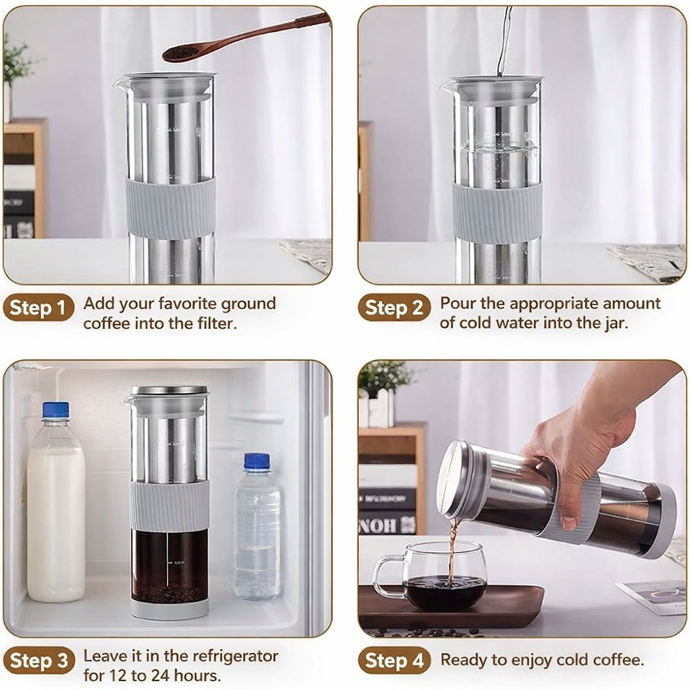 Gambar produk ODTY Teko Kaca Cold Brew Coffee Maker Filter Stainless Steel 800ml - OD-15