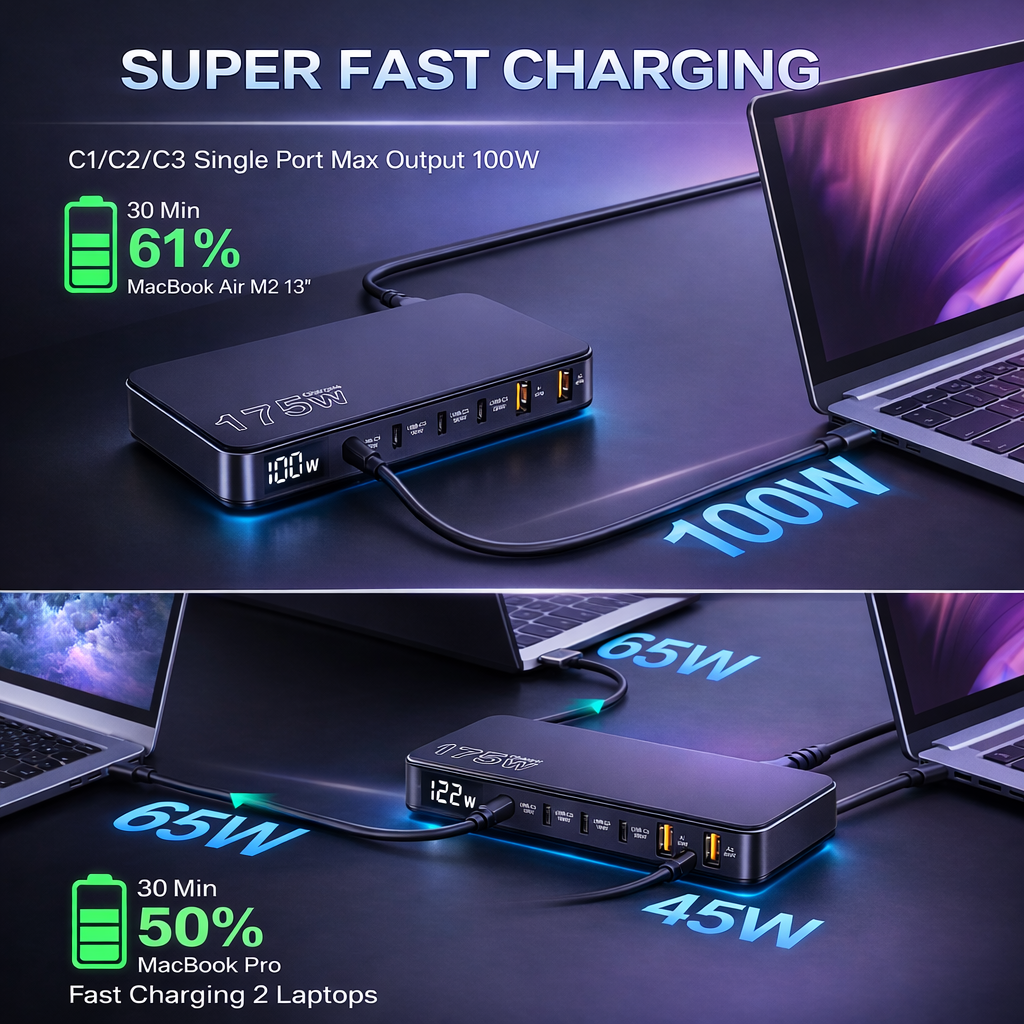 Gambar produk ILEPO Charger USB Docking Station 6 Multi Port Type C PD QC GaN 175W - ZETX175W-U