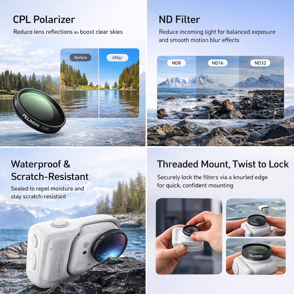 Gambar produk TELESIN Camera Lens Filter DJI Osmo Action CPL ND8 ND16 ND32 Insta360 - S5-FLT-42