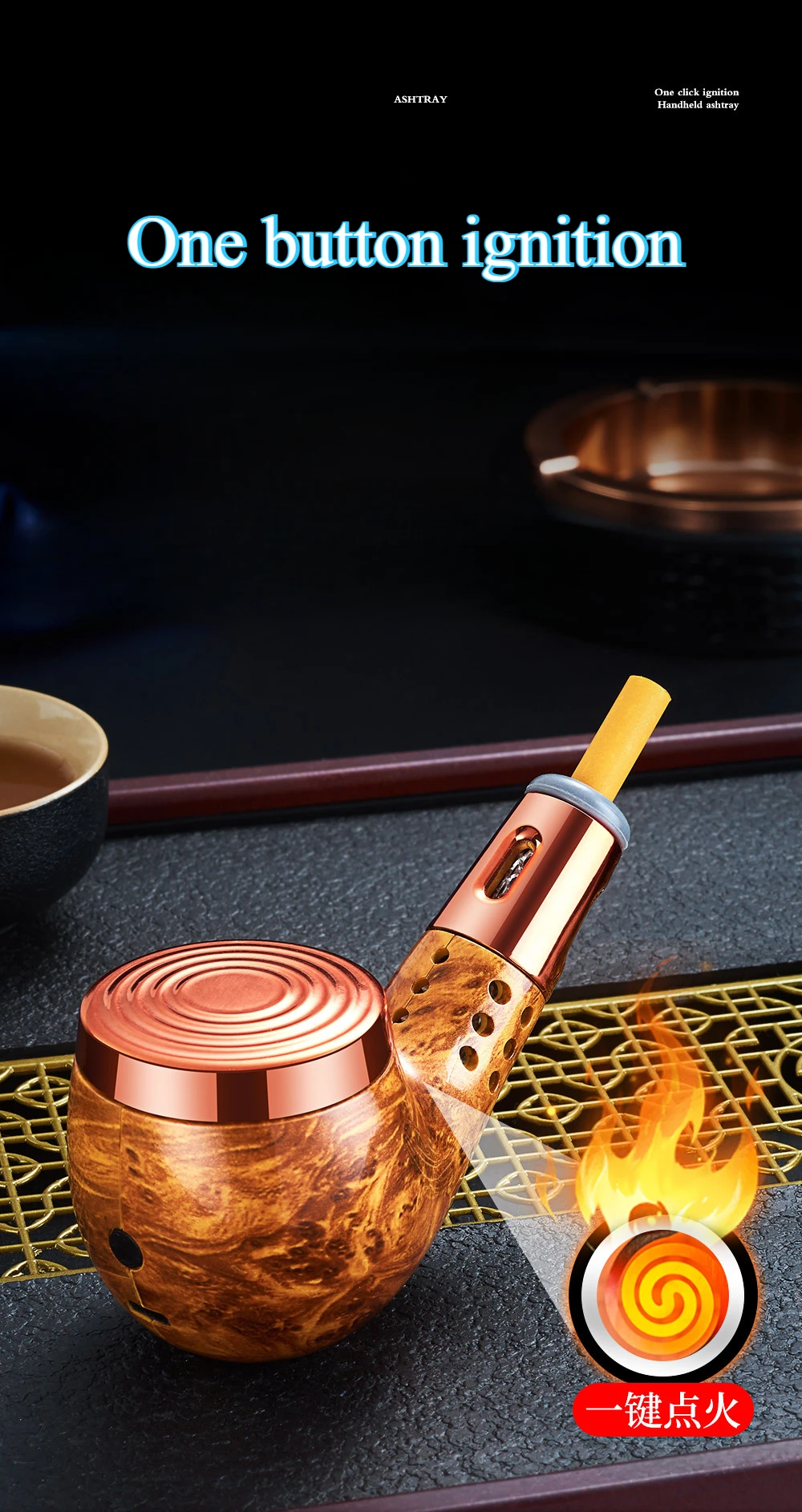 Gambar produk HASBY Pipa Asbak Rokok Portable Filter Anti Debu 3in1 Korek Elektrik - 808