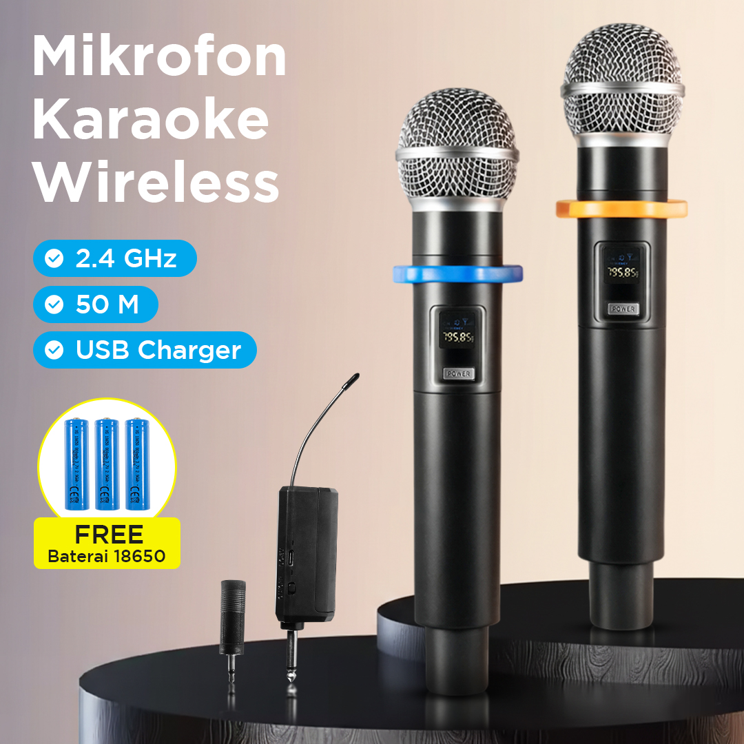 Fradical Microphone Karaoke Handheld Wireless Rechargeable 2.4GHz 2PCS - FDR24 Gambar produk Fradical Microphone Karaoke Handheld Wireless Rechargeable 2.4GHz 2PCS - FDR24