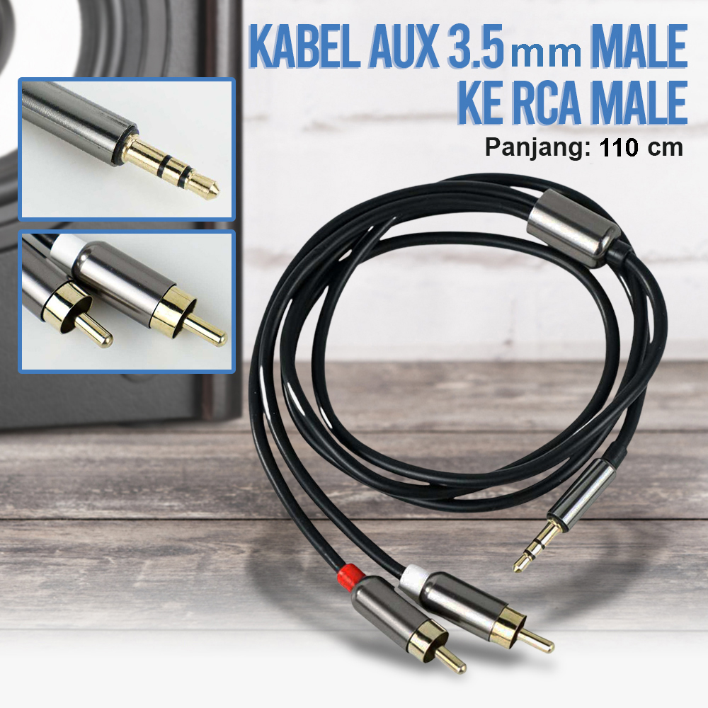 FONKEN Kabel Audio AUX 3.5mm Male to RCA Male 110cm - R1 Gambar produk FONKEN Kabel Audio AUX 3.5mm Male to RCA Male 110cm - R1
