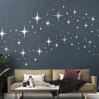 Gambar produk AESTHA Stiker Hias Dekorasi Dinding Stars Mirror Art Wallpaper 82 PCS - ASH82
