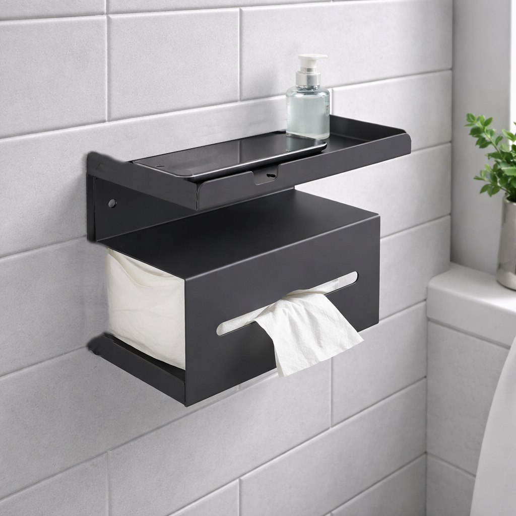 HOUSEEN Tempat Tisu Toilet Stainless Steel 3 Layer Wall Mounted - H230 Gambar produk HOUSEEN Tempat Tisu Toilet Stainless Steel 3 Layer Wall Mounted - H230